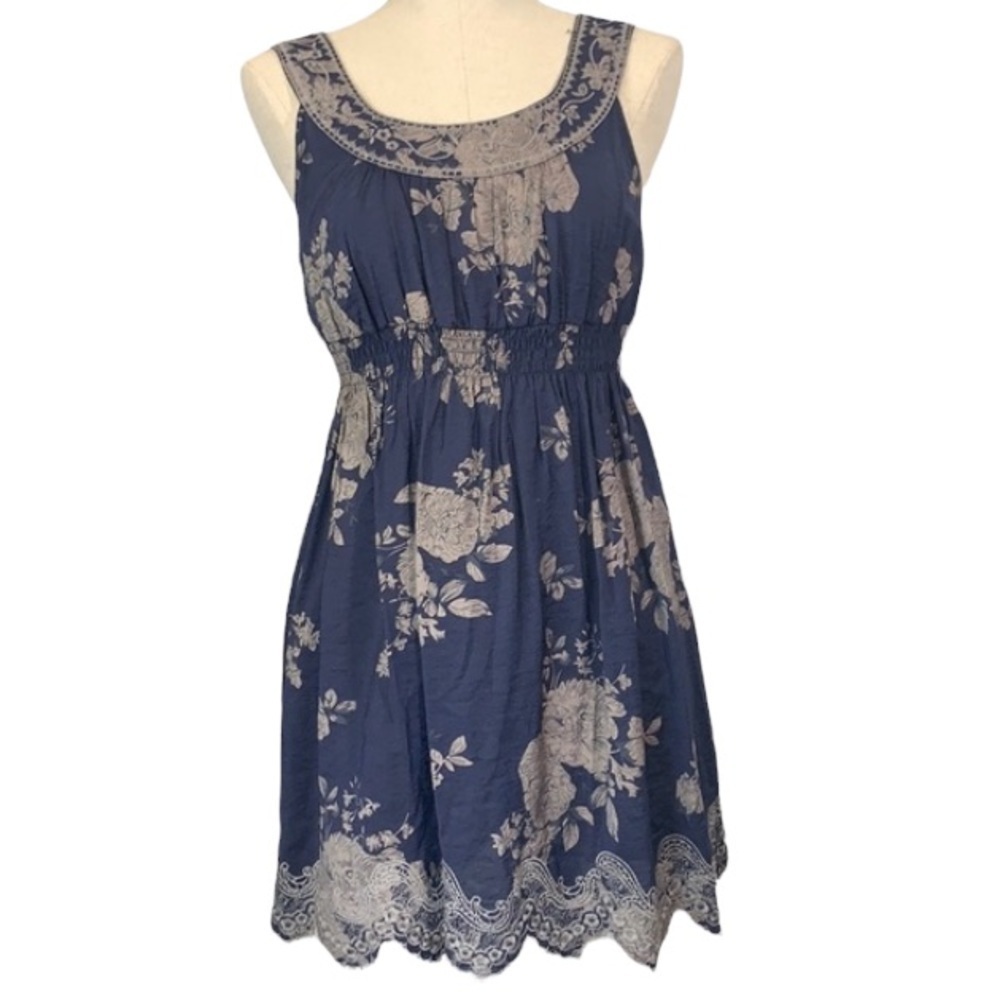 Love Culture Embroidered Floral Mini Dress - Navy Blue/Lavender, Size Medium